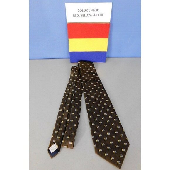 VINTAGE G3M SIDAE BROWN, GRAY & YELLOW NECK TIE, 3.75" WIDE, NEVER WORN! - Picture 2 of 2